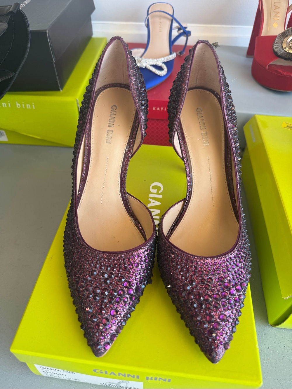 Gianni Bini Sparkling Plum Crystal Pointed-Toe Pumps